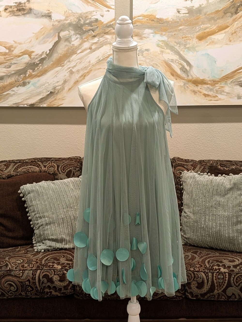 Seafoam Green Halter Tie Neck Top